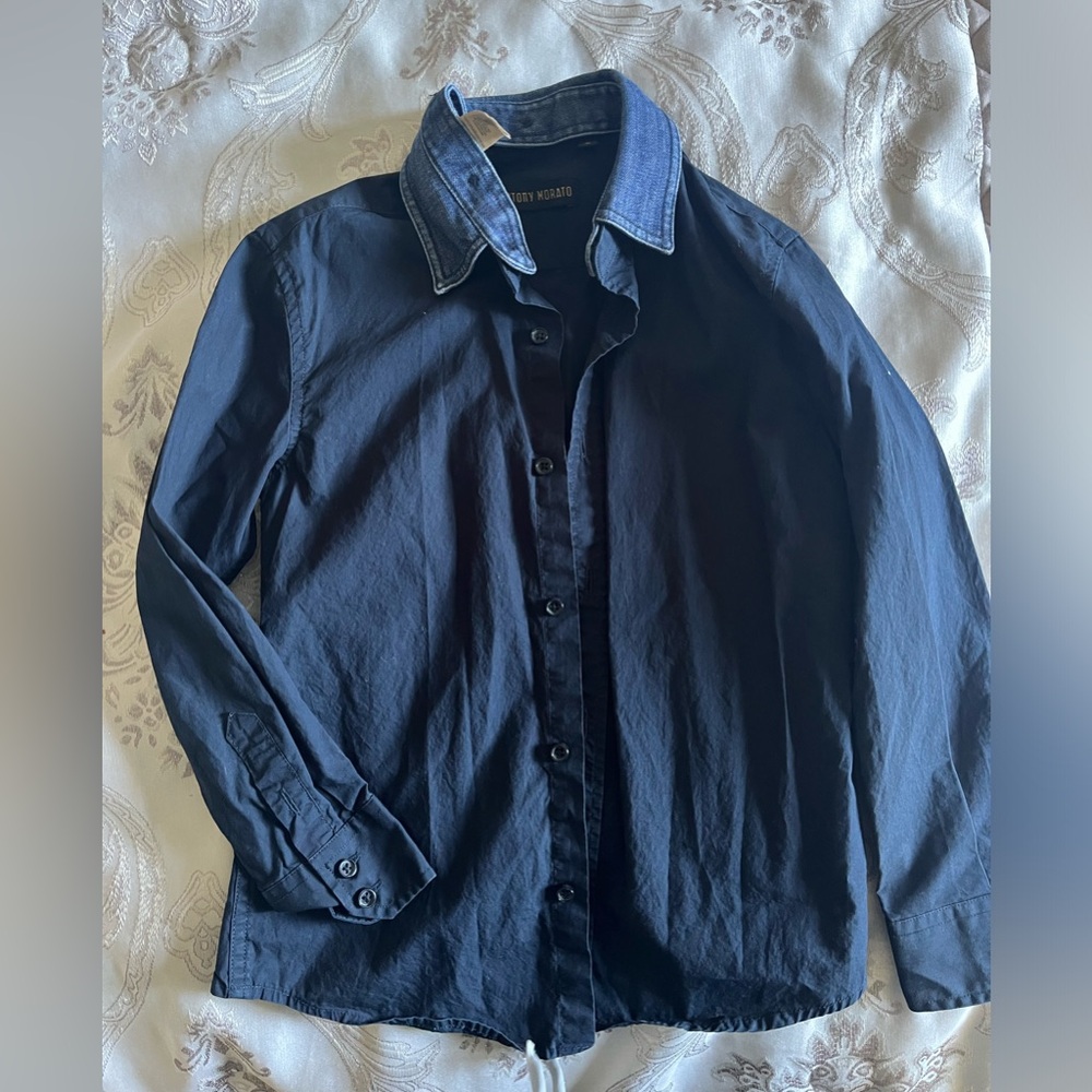 Blue kids shirt with mandarin collar and formal collar